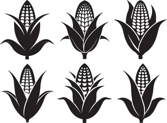 set of corn silhouette, black and white silhouette, vector and illustration