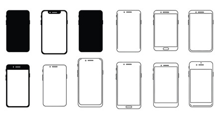 Modern smartphone outline vector set mobile phone icon collection
