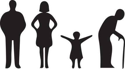 Stylized Silhouette Figures Depicting Various Life Stages From Adulthood to Childhood to Elderly, Illustrating Human Growth and Aging