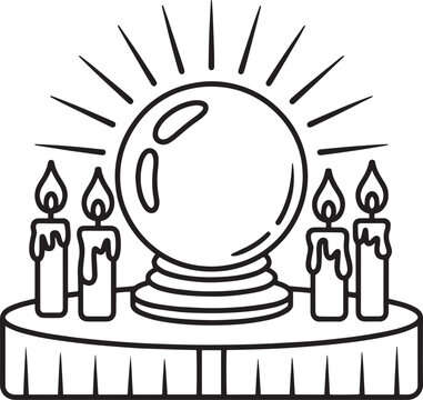 recommend clip art: Crystal ball with candles outline fortune teller mystic sphere for Halloween and magic designs
