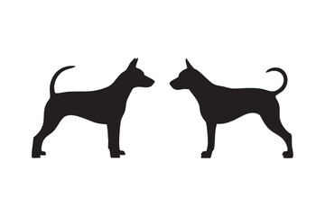 Two black dog silhouettes facing each other on a white background dogs black and white