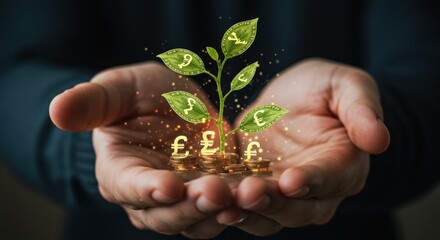 Hands Holding Money Tree Financial Growth Concept Investment Wealth.