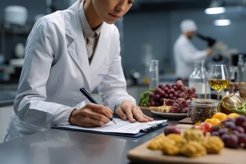 Food safety and quality management inspector evaluating standards in a professional kitchen during the afternoon