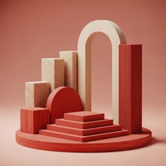 Abstract geometric composition with arch and textured shapes