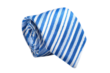 Rolled, striped tie in light blue and white