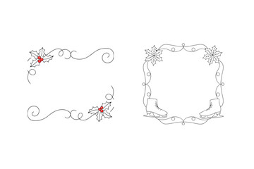 Holly and ice skate decorative borders christmas berries