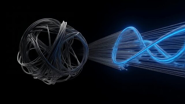 A Conceptual Animation of a Data Analytics Process Intelligently Untangling a Complex Knot of Lines