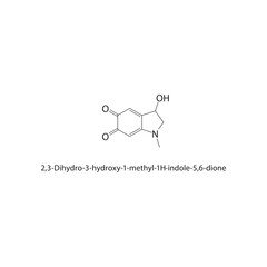 2,3-Dihydro-3-hydroxy-1-methyl-1H-indole-5,6-dione skeletal structure. Indole Dione compound schematic illustration. Simple diagram, chemical formula. © Basstock
