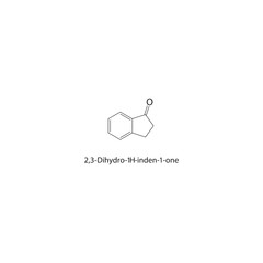 2,3-Dihydro-1H-inden-1-one skeletal structure. Indanone compound schematic illustration. Simple diagram, chemical formula.