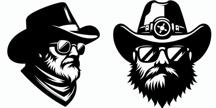 coal tit Wear cowboy and sunglass. Cartoon Minimal Clipart Silhouette Vector Illustration Line Art Illustration. Tiny bird don attire headgear visor country fashion style shade.