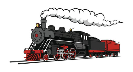 Cartoon Steam Train Locomotive with Smoke on White Background © nhpvect02