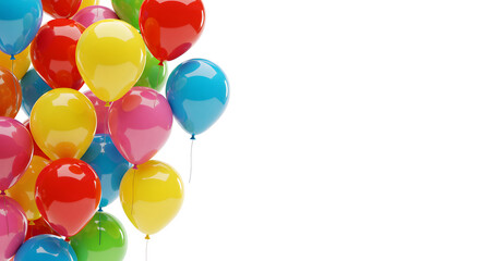 Brightly colored glossy balloons, celebratory party background, joyful mood, white space.