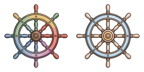 ship’s wheels : cartoon color pencil illustration isolated on white background