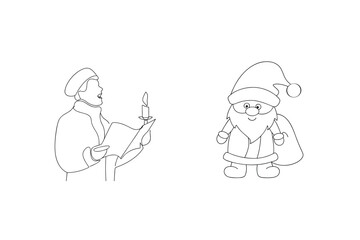 Christmas carol singer with candle and Santa Claus