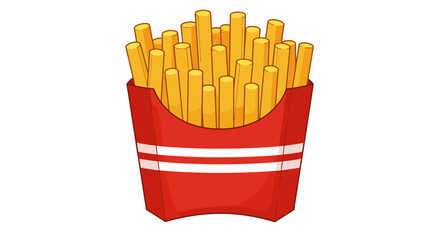 Cartoon Illustration of French Fries in a Red and White Striped Container on a White Background