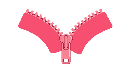 Pink Zipper Illustration on White Background Flat Design Fashion Concept Unzipped Opening Closing Vector