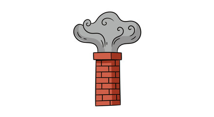 Cartoon Brick Chimney with Smoke Simple Hand Drawn Illustration on White Background Isolated
