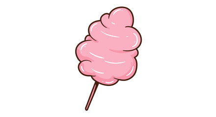 Cartoon Pink Cotton Candy on a Stick Sweet Treat Illustration on White Background