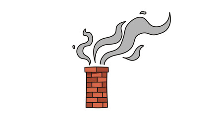 Cartoon Brick Chimney with Gray Smoke on White Background Simple Flat Vector Illustration