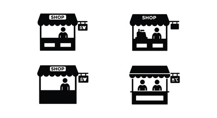 Shop Icon Set Market Stall Storefront and Retail Business Symbols