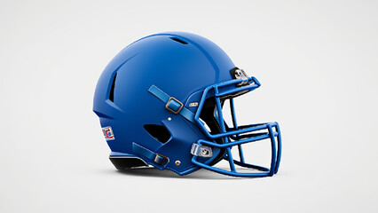 Fototapeta premium A sleek blue American football helmet shines under light, embodying strength, protection, and the high-impact energy of competitive sport. AI generated. 