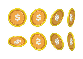  Set of Golden Coins with Currency Symbols