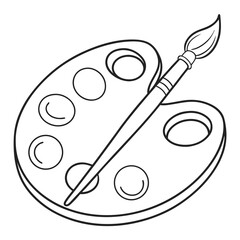 a black and white drawing of a paint palette