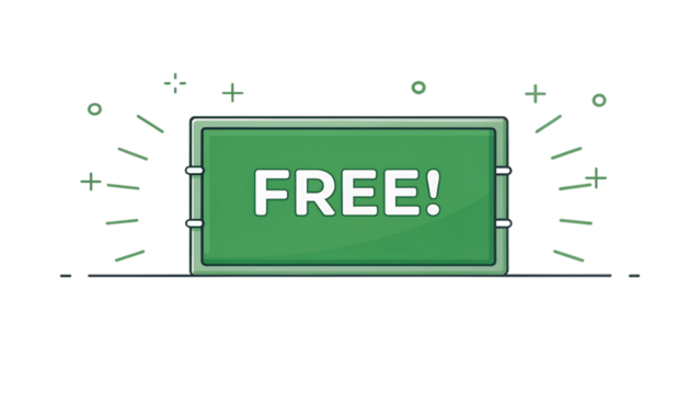A green banner with the word FREE in white, isolated on transparent background - Powered by Adobe