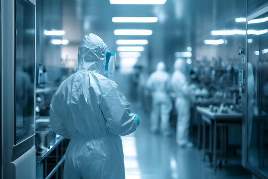 Healthcare Professionals Wearing Protective Gear Inside Medical Laboratory Environment