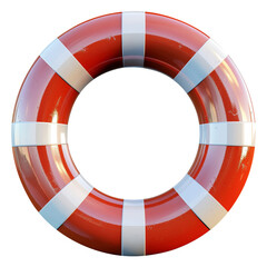Red and white striped life preserver ring isolated on transparent background