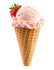 Fresh Strawberry Ice Cream in Waffle Cone