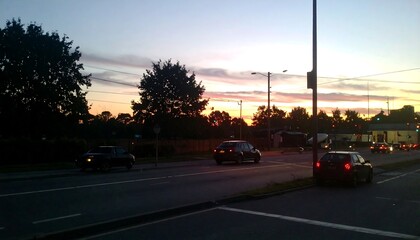 Twilight cityscape street scene