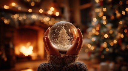 Hand Holding Snowflake Globe - Winter Holiday Season, Festive Gift, Christmas, Snow, Magical Winter Scene, Festive Atmosphere