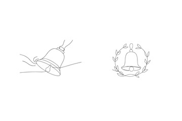 Hand ringing bell and bell in laurel wreath vector
