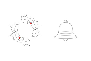Holly leaves with red berries and bell vector