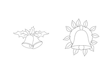 Obraz premium Festive Bells With Holly Linear Icons Set For Holiday Design