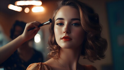 Makeup Artist Applying Flawless Beauty Look on Model Face