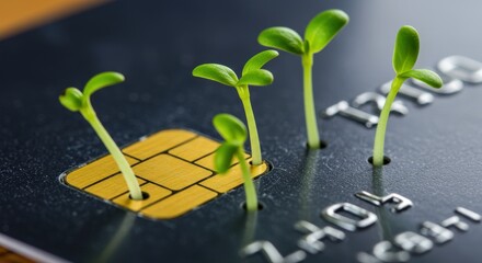 Green Sprouts Growing From Credit Card Financial Growth Concept.
