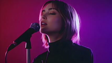 Emotional Singer Performing Microphone Stage Lights Expression