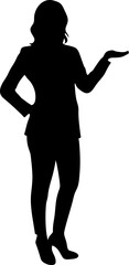 Businesswoman Presenting with Hand Extended and Hand on Hip in Silhouette