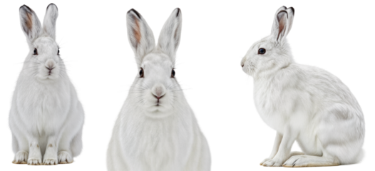 collection of snowshoe hare in white winter camouflage