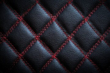 Naklejka premium Stitched black leather texture with red accents showcasing craftsmanship and detail in design