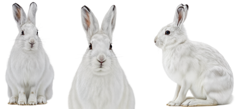 collection of snowshoe hare in white winter camouflage
