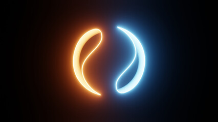 Naklejka premium Frost & Ember: Ice Blue and Orange Neon Geometric Shapes in Cosmic Dance