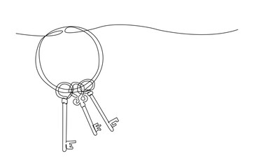 Vintage key house in continuous one line drawing. Single line art illustration of antique key.