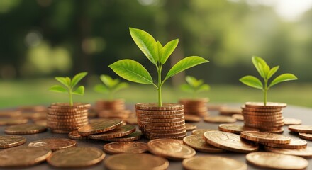 Growing Plant on Coins: Financial Growth Concept.