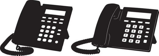 Two black office telephones in silhouette