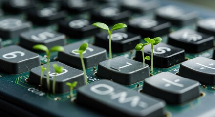 Green Sprouts Growing on Calculator Keys Concept.