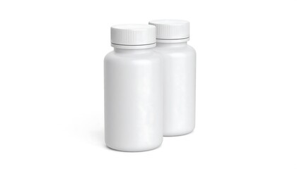 Two blank, white pill bottles