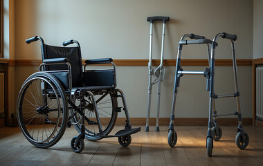 Streamlined 3D Render of Wheelchair, Walker, Crutches